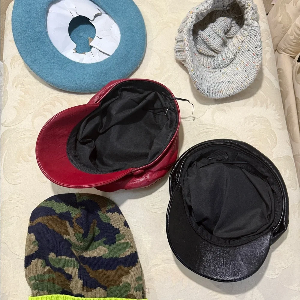 Lot of 5‎ Women’s Hats – Beret, Knit Beanies & Faux Leather Caps